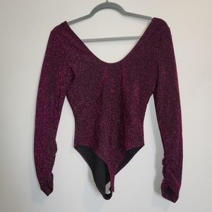 ZARA Sparkly Magenta Long Sleeve Body Suit